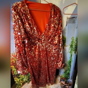 SHEIN Red Sequin V-Neck Dress  FULLY LINED